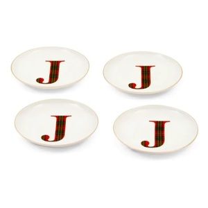 Caskata Tartan Set of 4 Initial J Christmas Holiday Appetizer Plates, Set of 4
